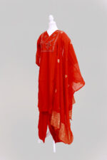 Vatican Silk set with dupatta Orange  colour - Image 4
