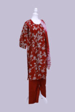 Vatican Cotton set with dupatta Maroon and half white floral design - Image 4