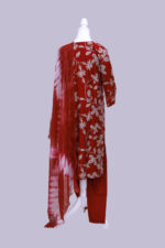 Vatican Cotton set with dupatta Maroon and half white floral design - Image 3