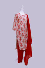 Vatican Cotton set with dupatta Off-white and red colour - Image 5