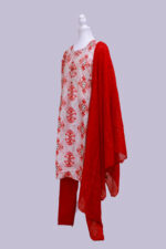 Vatican Cotton set with dupatta Off-white and red colour - Image 4