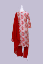 Vatican Cotton set with dupatta Off-white and red colour - Image 3