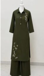 Cord set cotton silk Dark olive green colour