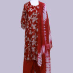 Vatican Cotton set with dupatta Maroon and half white floral design