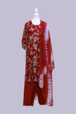 Vatican Cotton set with dupatta Maroon and half white floral design