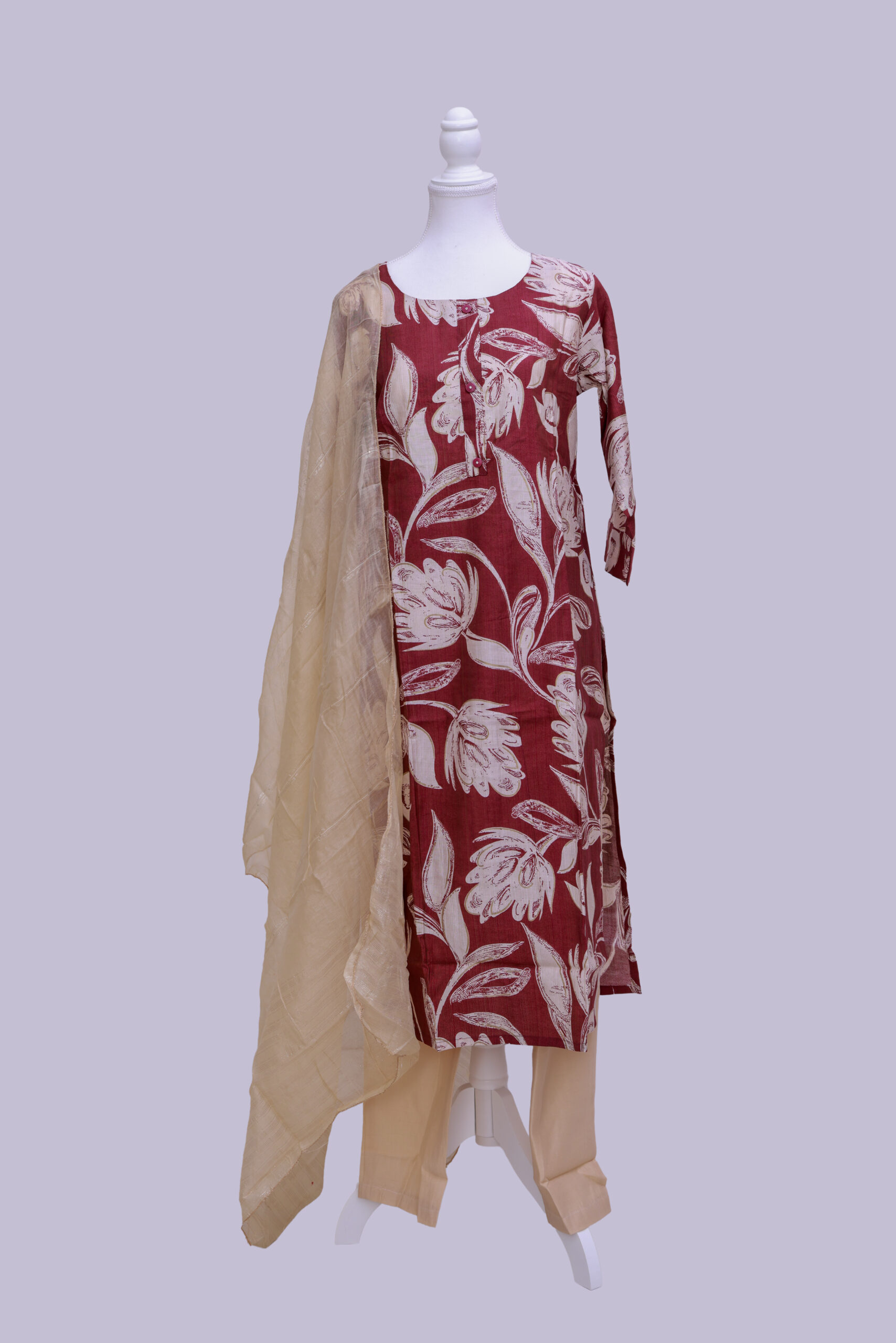 VATICA~1 Vatican Cotton Cream and Magenta colour with floral designs - Image 1