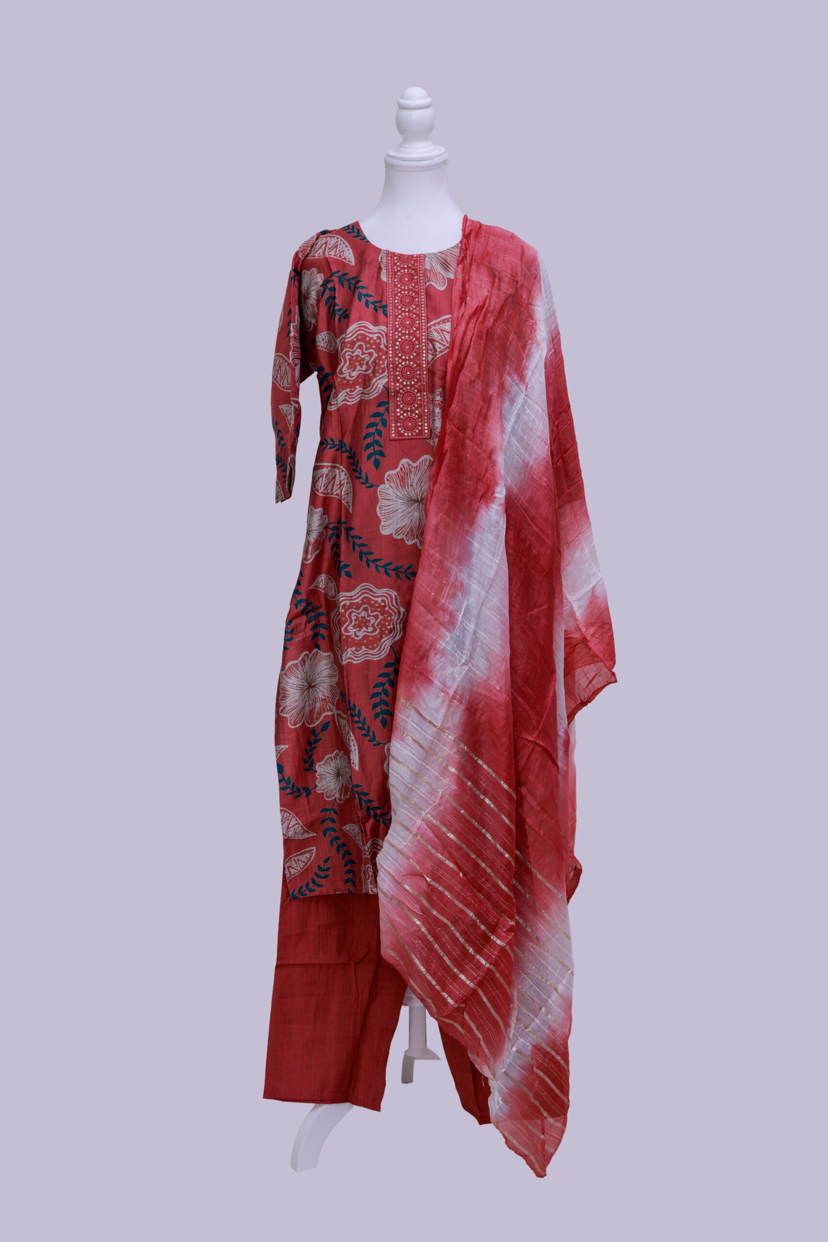 Vatican Cotton set with dupatta Maroon floral design XL Rs. 620 Vatican Cotton set with dupatta Maroon floral design - Image 1