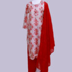 Vatican Cotton set with dupatta Off-white and red colour