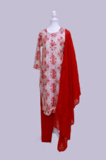 Vatican Cotton set with dupatta Off-white and red colour
