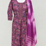 Vatican cotton set with dupatta Magenta colour